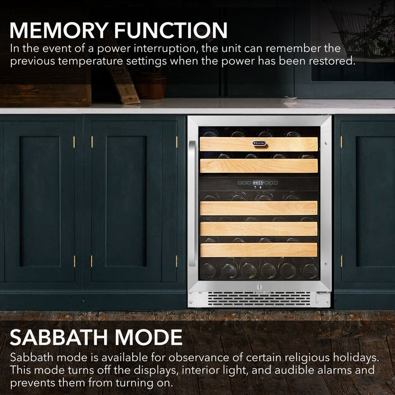 Whynter BWR‑462DZ 46‑Bottle Dual‑Zone Built‑In Wine Refrigerator – 24″ Width, Stainless Steel Trim Whynter