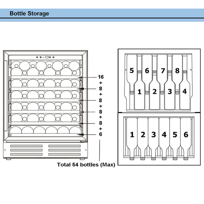 Whynter - 24 - inch Built-In Stainless Steel 54 Bottle Wine Refrigerator Coole | BWR-541STS