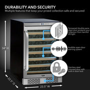Whynter BWR‑545XS 54‑Bottle Built‑In/Undercounter Wine Refrigerator – Spectrum Lightshow, Stainless Steel Trim Whynter