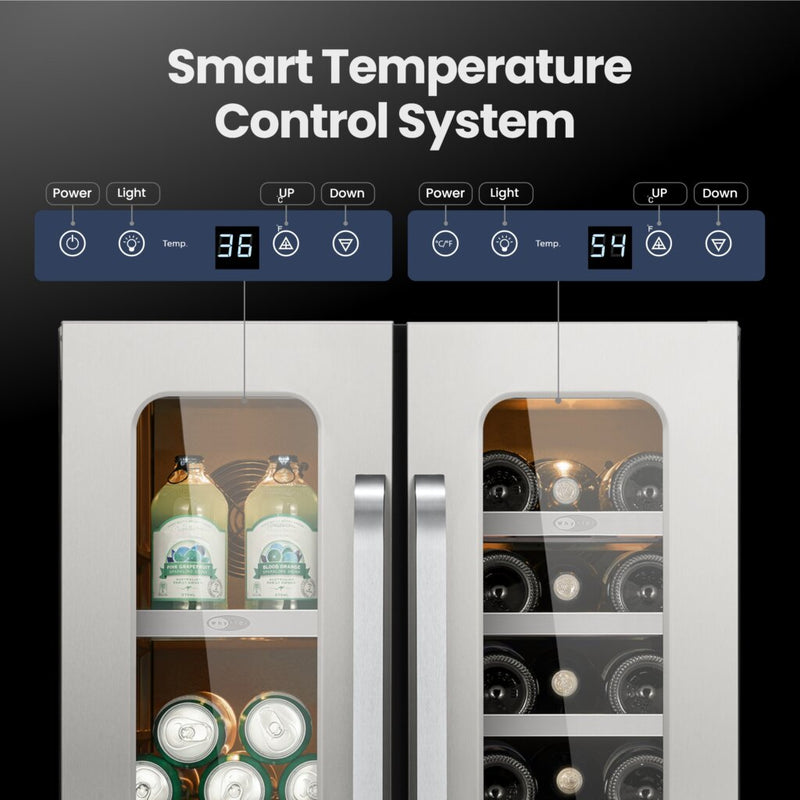 Whynter BSR-6020FDS 24” Built-In Dual Zone Wine & Beverage Refrigerator – 20 Bottles & 76 Cans, Stainless Steel Undercounter Fridge with Digital Control & Lock Whynter