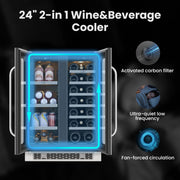 Whynter BSR-6020FDS 24” Built-In Dual Zone Wine & Beverage Refrigerator – 20 Bottles & 76 Cans, Stainless Steel Undercounter Fridge with Digital Control & Lock Whynter