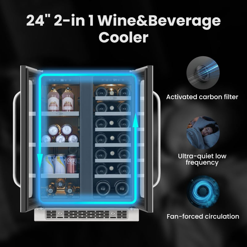 Whynter BSR-6020FDS 24” Built-In Dual Zone Wine & Beverage Refrigerator – 20 Bottles & 76 Cans, Stainless Steel Undercounter Fridge with Digital Control & Lock Whynter
