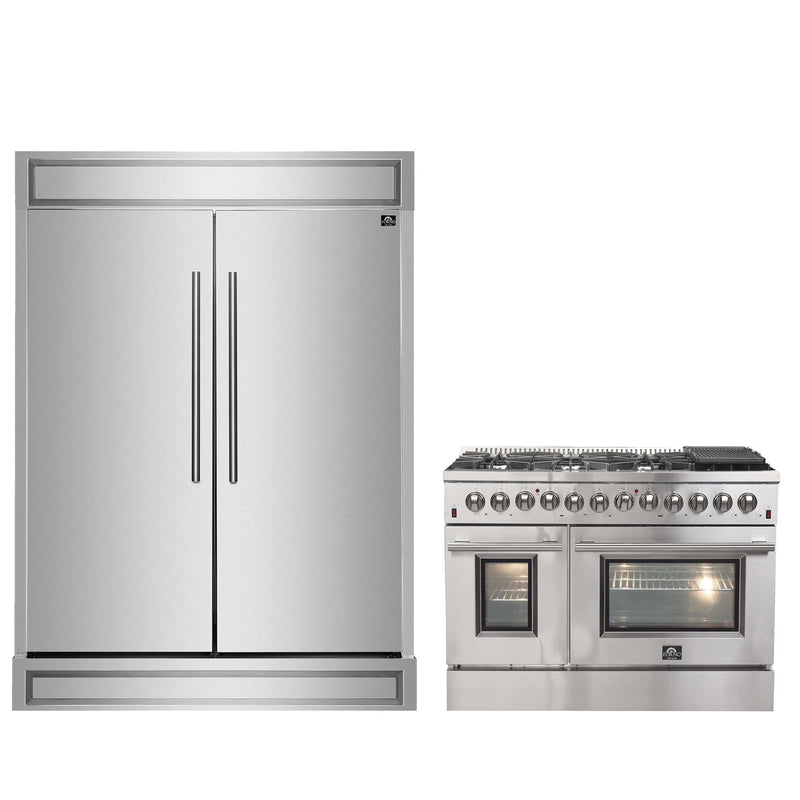 FORNO Premium 2-Piece Kitchen Bundle - Galiano 48" Stainless Steel Range, Forno Maderno 2-28 " Wide Units with Decorative Trim, FBDL-017-03CAUS FORNO