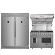 FORNO Premium 3-Piece Kitchen Bundle - 48 Inch Gas Range, Wall Mount Range Hood, 60 Inch Refrigerator, FBDL-018-02US FORNO