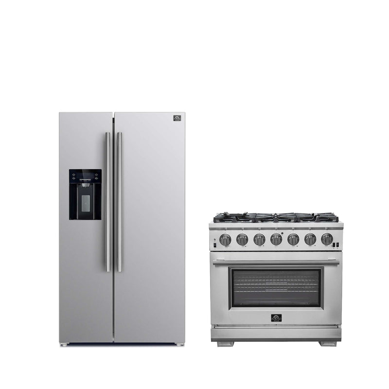 FORNO Premium 2-Piece Kitchen Bundle -36" Gas Range and 36" Refrigerator with Ice Maker, FBDL-019-02CAUS FORNO