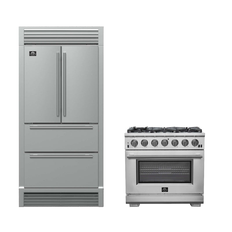 FORNO Premium 2-Piece Kitchen Bundle - 36" Gas Range and 36" Refrigerator with Ice Maker and Grill Trim, FBDL-019-03CAUS FORNO
