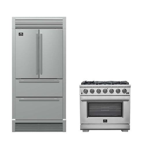 FORNO Premium 2-Piece Kitchen Bundle - 36" Gas Range and 36" Refrigerator with Ice Maker and Grill Trim, FBDL-019-03CAUS FORNO