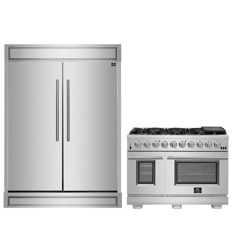 FORNO Premium 2-Piece Kitchen Bundle - Capriasca 48" Stainless Steel Range, Forno Maderno 2-28 " Wide Units with Decorative Trim, FBDL-019-06CAUS FORNO
