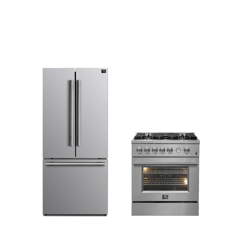 FORNO Premium 2-Piece Kitchen Bundle -30" Gas Range with Griddle and 30" Refrigerator with Ice Maker, FBDL-020-01-CAUS FORNO
