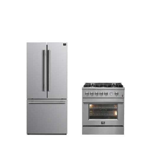 FORNO Premium 2-Piece Kitchen Bundle -30" Gas Range with Griddle and 30" Refrigerator with Ice Maker, FBDL-020-01-CAUS FORNO