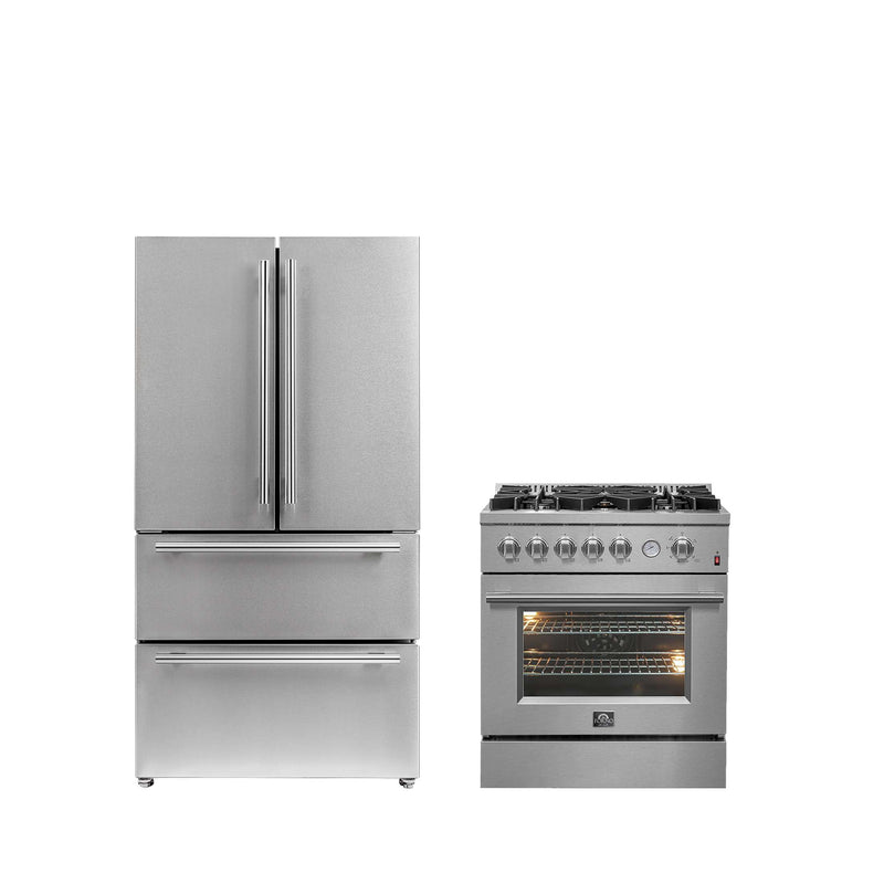 FORNO Premium 2-Piece Kitchen Bundle -30" Gas Range with Griddle and 36" Refrigerator with Ice Maker, FBDL-020-02-US FORNO
