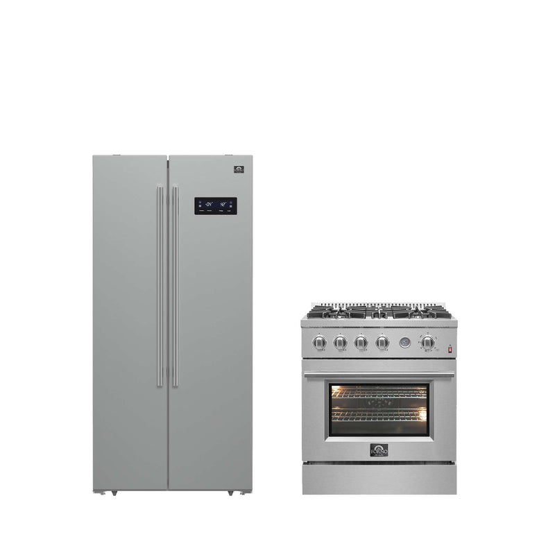 FORNO Premium 2-Piece Kitchen Bundle - 30" Gas Range with Built-In Temperature Gauge and 33" Refrigerator, FBDL-021-01CAUS FORNO