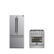 FORNO Premium 2-Piece Kitchen Bundle - 30" Gas Range with Built-In Temperature Gauge and 30" Refrigerator with Ice Maker, FBDL-021-02CAUS FORNO