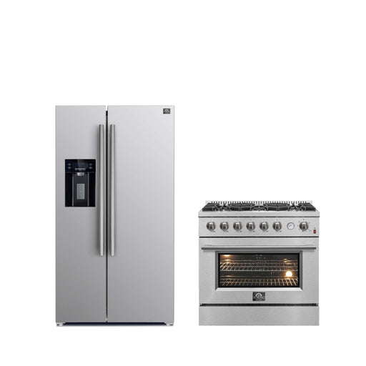 FORNO Premium 2-Piece Kitchen Bundle -36" Gas Range with Built-In Temperature Gauge and 36" Refrigerator with Ice Maker, FBDL-021-03CAUS FORNO