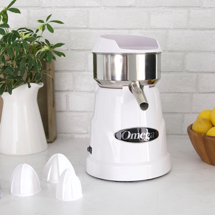 Omega C-10W Single Speed Citrus Juicer - White | 150 RPM Commercial Grade