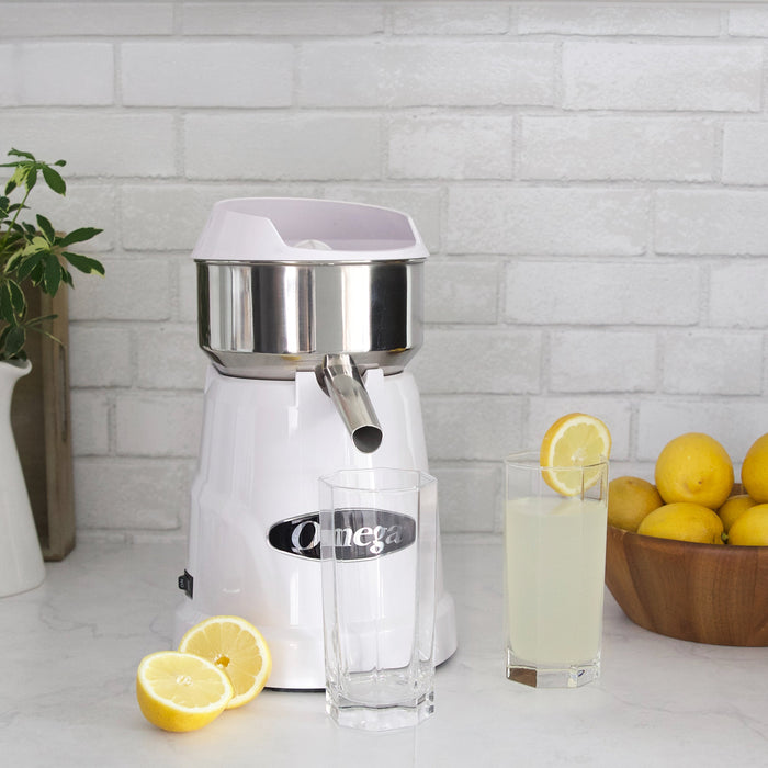 Omega C-10W Single Speed Citrus Juicer - White | 150 RPM Commercial Grade