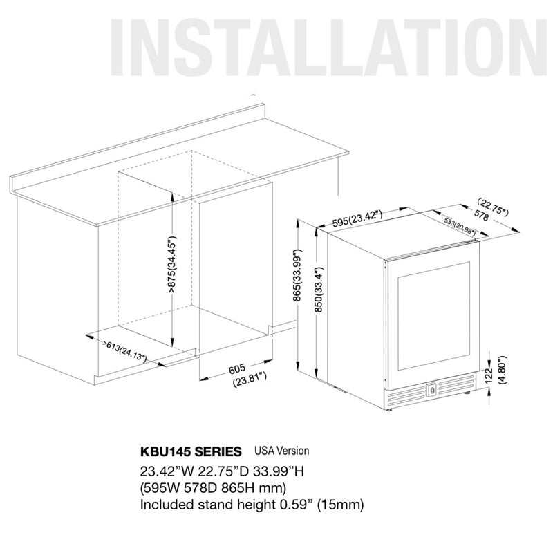 24 Inch Under Counter LOW-E Glass Door Beer Fridge KingsBottle.com