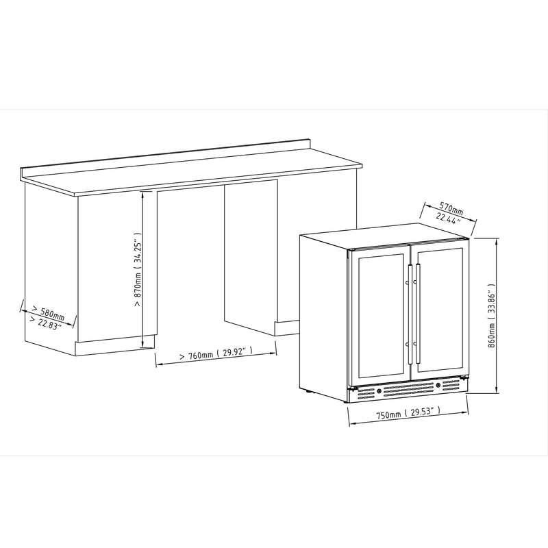 30-inch Wide Undercounter Beverage Fridge with Low-E Glass Door KingsBottle.com