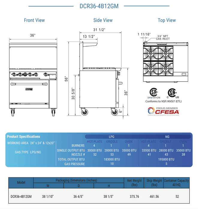 Dukers Gas Oven Range