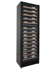 Reserva Series 67 Bottle 71" Tall Dual Zone Right Hinge Black Shallow Wine Refrigerator with Wood Shelf Fronts Allavino