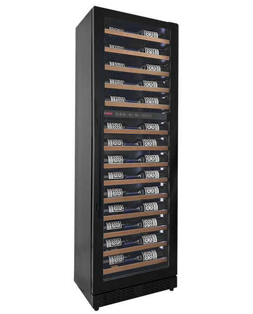Reserva Series 67 Bottle 71" Tall Dual Zone Right Hinge Black Shallow Wine Refrigerator with Wood Shelf Fronts Allavino