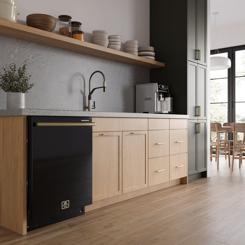 FORNO Stella 24" Built-in Dishwasher in Black with Antique Brass Accents, ENERGY Star, FDWBI8010-24BLK