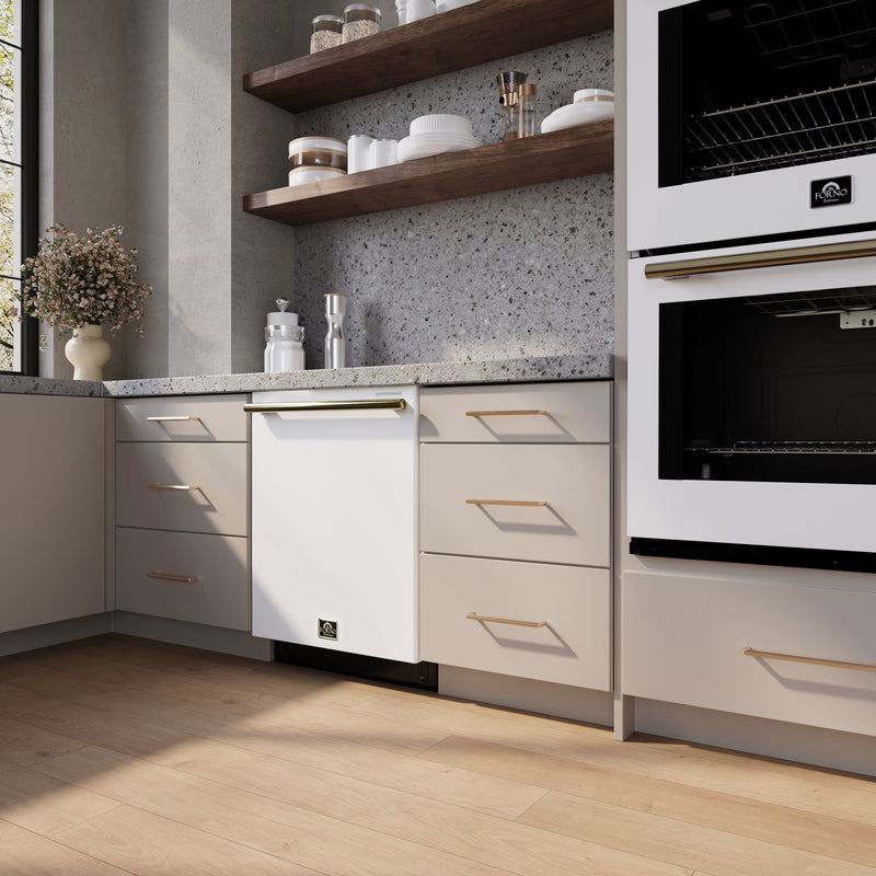FORNO Stella 24" Built-in Dishwasher in White, ENERGY Star, with Stainless Steel Handles, FDWBI8010-24WHT