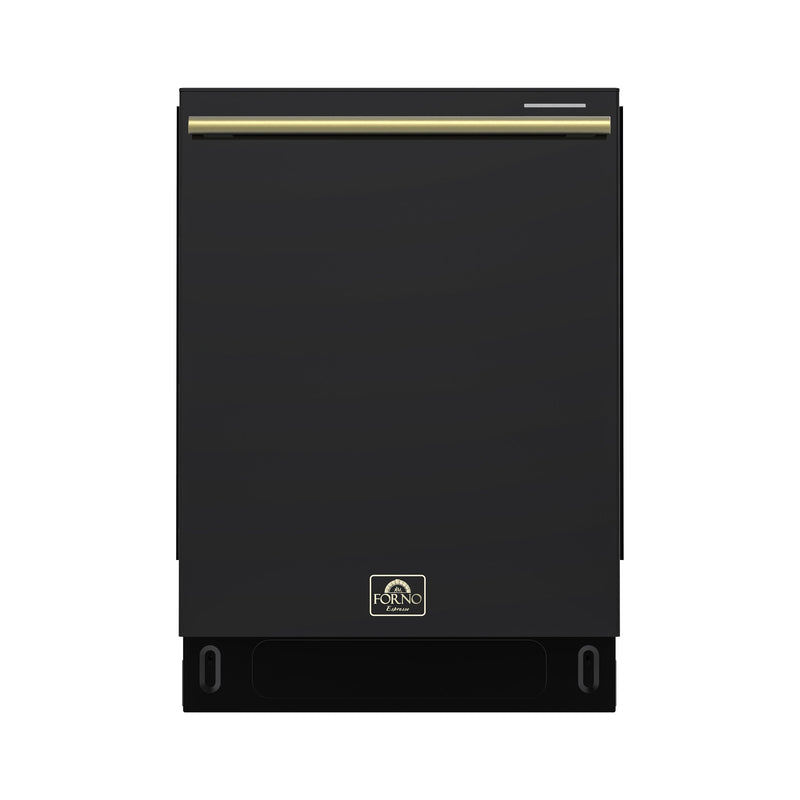 FORNO Stella 24" Built-in Dishwasher in Black with Antique Brass Accents, ENERGY Star, FDWBI8010-24BLK