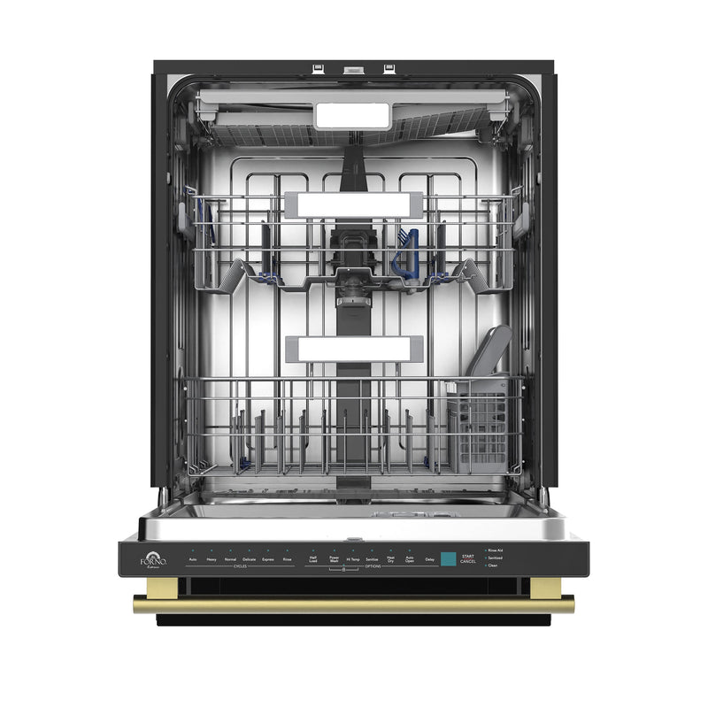 FORNO Stella 24" Built-in Dishwasher in Black with Antique Brass Accents, ENERGY Star, FDWBI8010-24BLK