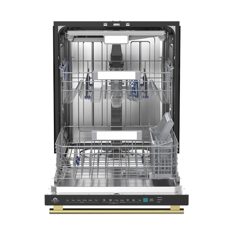FORNO Stella 24" Built-in Dishwasher in Black with Antique Brass Accents, ENERGY Star, FDWBI8010-24BLK
