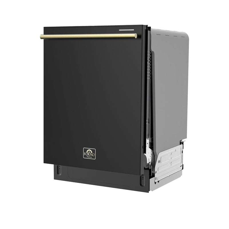 FORNO Stella 24" Built-in Dishwasher in Black with Antique Brass Accents, ENERGY Star, FDWBI8010-24BLK