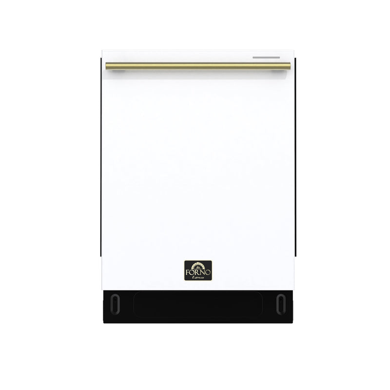 FORNO Stella 24" Built-in Dishwasher in White, ENERGY Star, with Antique Brass Handles, FDWBI8010-24WHT