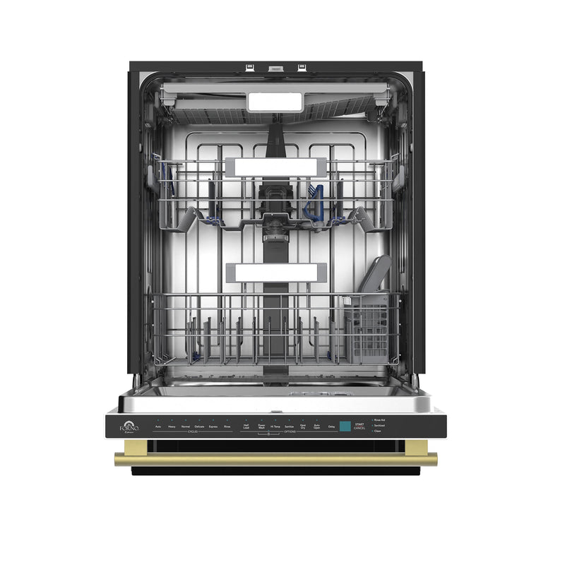FORNO Stella 24" Built-in Dishwasher in White, ENERGY Star, with Antique Brass Handles, FDWBI8010-24WHT