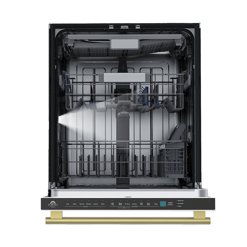 FORNO Stella 24" Built-in Dishwasher in White, ENERGY Star, with Antique Brass Handles, FDWBI8010-24WHT