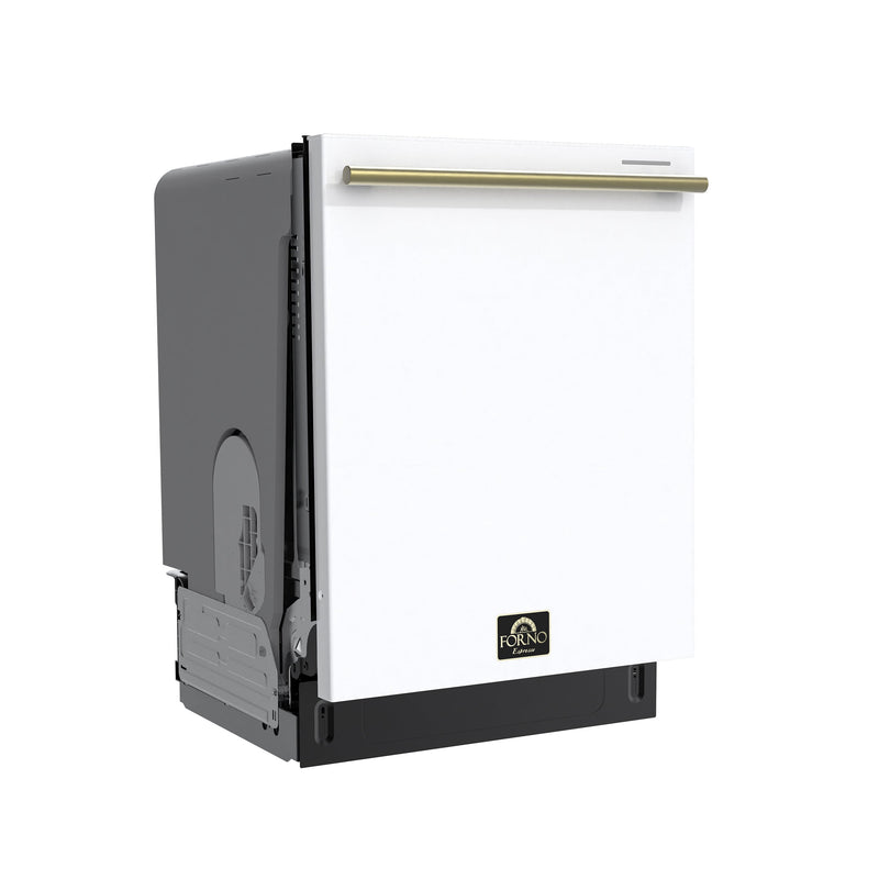 FORNO Stella 24" Built-in Dishwasher in White, ENERGY Star, with Antique Brass Handles, FDWBI8010-24WHT