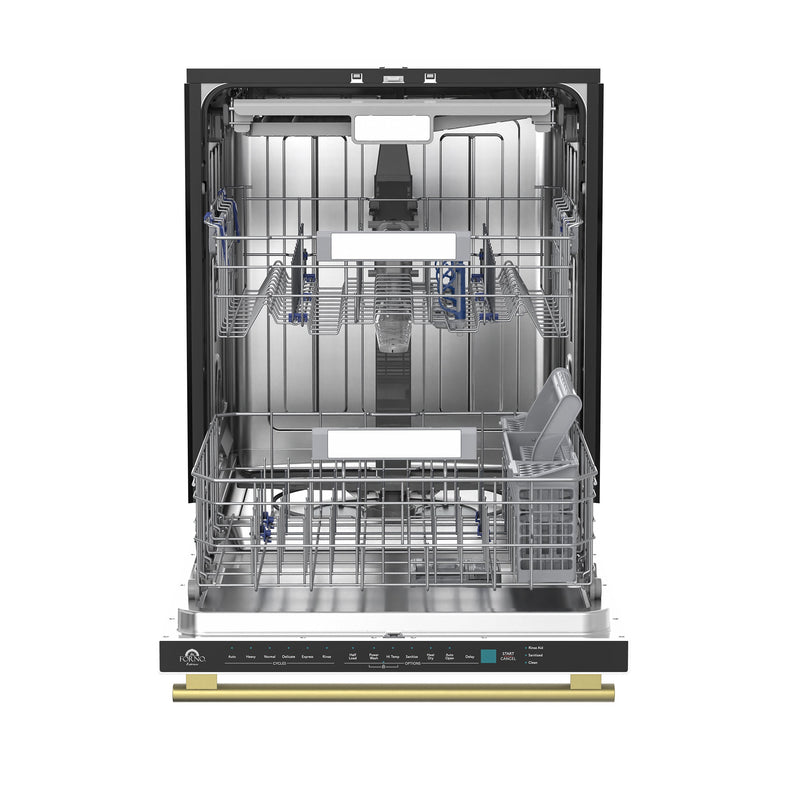FORNO Stella 24" Built-in Dishwasher in White, ENERGY Star, with Antique Brass Handles, FDWBI8010-24WHT