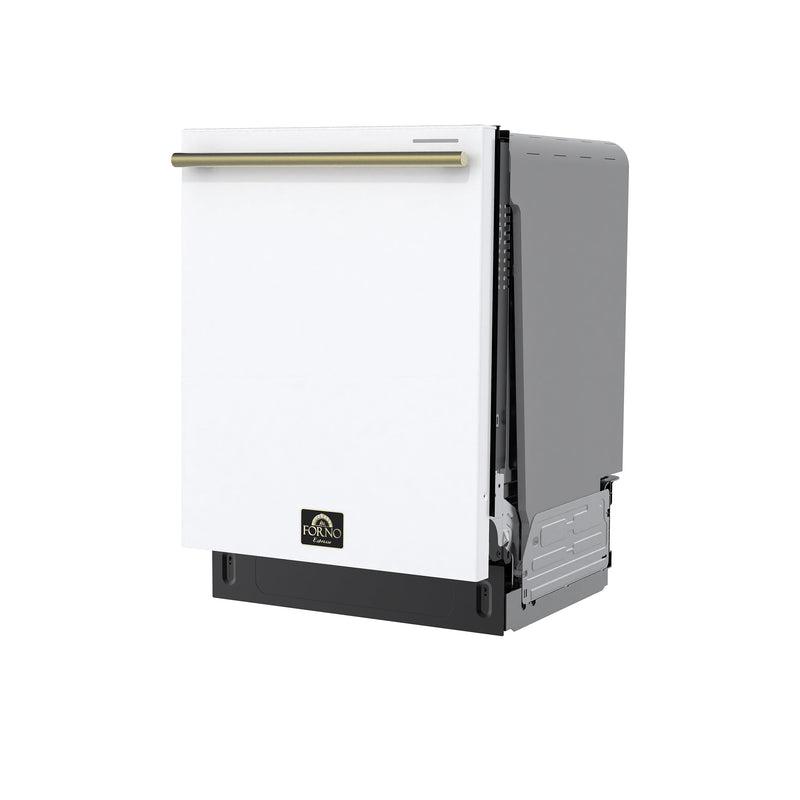 FORNO Stella 24" Built-in Dishwasher in White, ENERGY Star, with Antique Brass Handles, FDWBI8010-24WHT