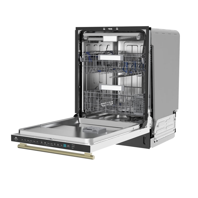 FORNO Stella 24" Built-in Dishwasher in White, ENERGY Star, with Antique Brass Handles, FDWBI8010-24WHT