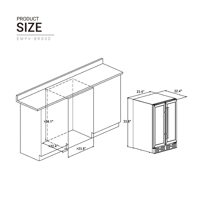 Empava BR03D 24" Dual Zone Wine and Beer Fridge Beverage Cooler