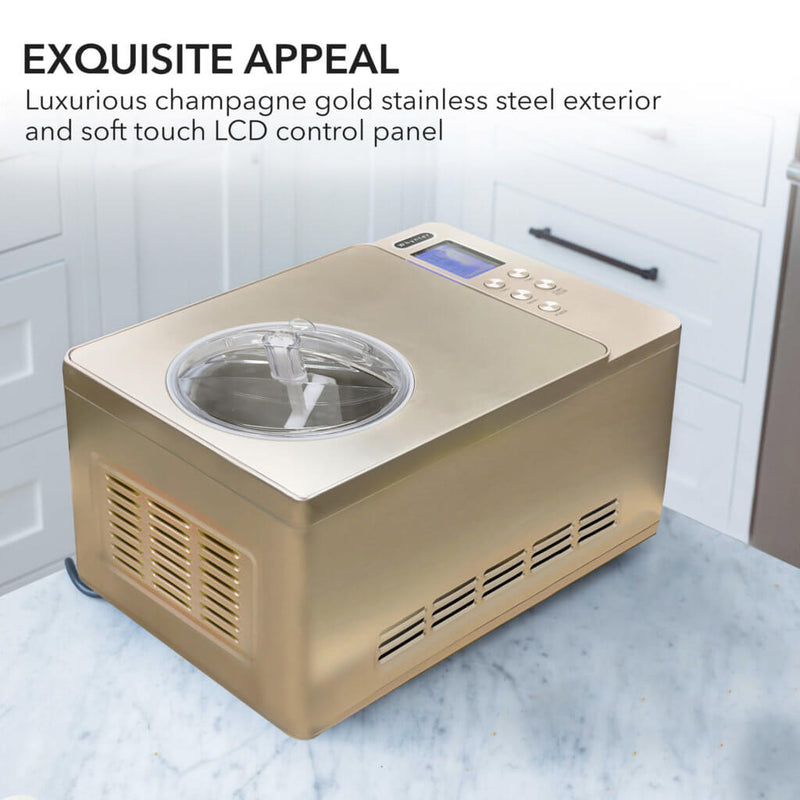Whynter ICM-220CGY 2 qt. Automatic Ice Cream Maker Compressor Upright w/ Stainless Steel Bowl & Built-in Timer - Champagne Gold Whynter