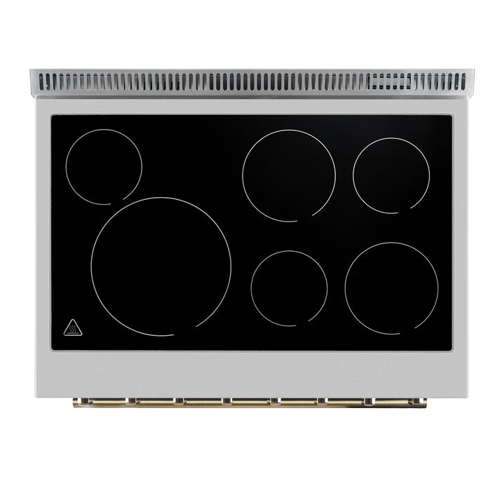 FORNO Paolo 36" 5.44 cu. ft. Freestanding Electric Range with True Convection Oven in Black with Antique Brass Accents, FFSEL6011-36BLK