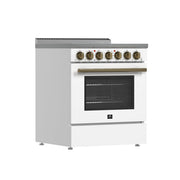 FORNO Paolo 30" Freestanding Electric Range in White, 4.38 cu.ft. with Antique Brass Handles, FFSEL6011-30WHT FORNO