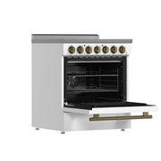 FORNO Paolo 30" Freestanding Electric Range in White, 4.38 cu.ft. with Antique Brass Handles, FFSEL6011-30WHT FORNO