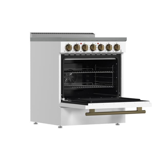 FORNO Paolo 30" Freestanding Electric Range in White, 4.38 cu.ft. with Antique Brass Handles, FFSEL6011-30WHT FORNO