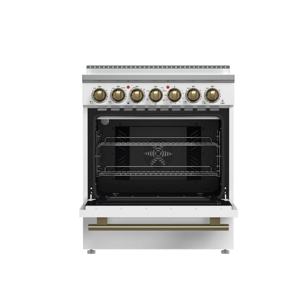 FORNO Paolo 30" Freestanding Electric Range in White, 4.38 cu.ft. with Antique Brass Handles, FFSEL6011-30WHT FORNO