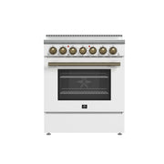 FORNO Paolo 30" Freestanding Electric Range in White, 4.38 cu.ft. with Antique Brass Handles, FFSEL6011-30WHT FORNO