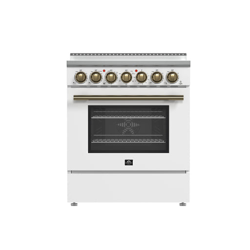 FORNO Paolo 30" Freestanding Electric Range in White, 4.38 cu.ft. with Antique Brass Handles, FFSEL6011-30WHT FORNO