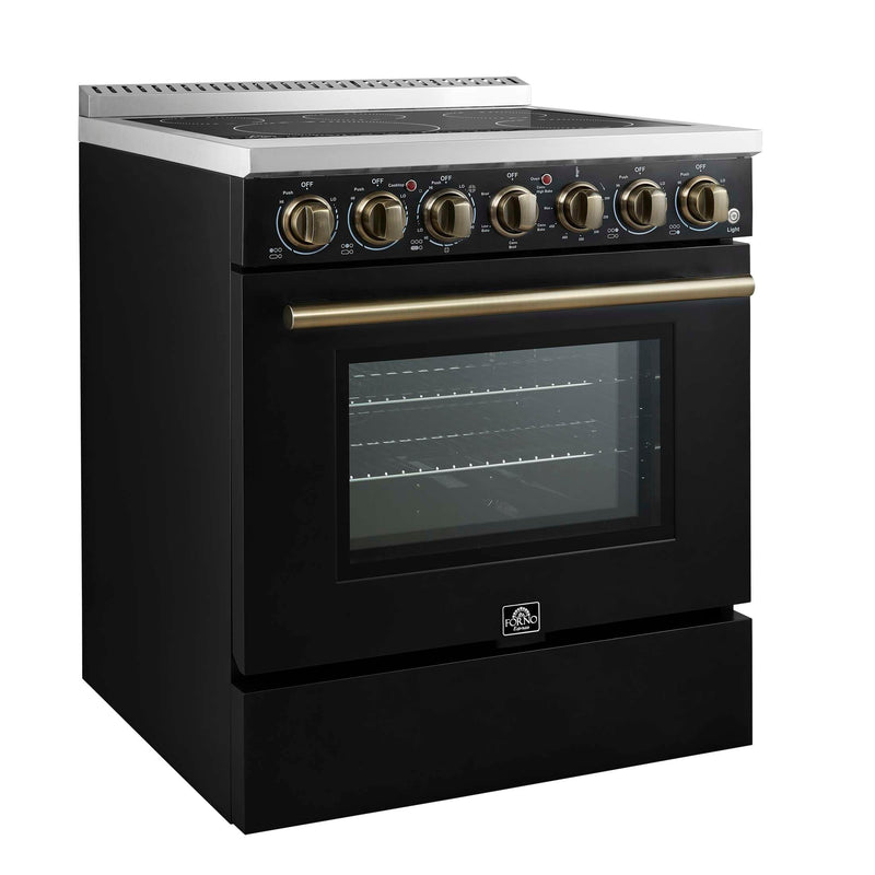 FORNO Paolo 30" Freestanding Electric Range in Black, 4.38 cu.ft. True Convection Oven, FFSEL6011-30BLK FORNO