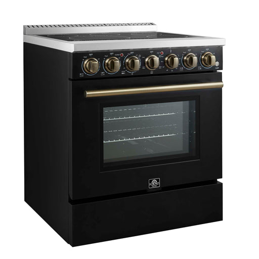 FORNO Paolo 30" Freestanding Electric Range in Black, 4.38 cu.ft. True Convection Oven, FFSEL6011-30BLK FORNO
