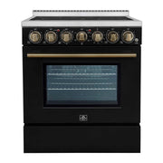 FORNO Paolo 30" Freestanding Electric Range in Black, 4.38 cu.ft. True Convection Oven, FFSEL6011-30BLK FORNO